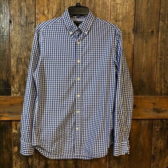 Banana Republic Sz S Blue White Check Western Rustic Long Sleeve Shirt - Picture 2 of 7